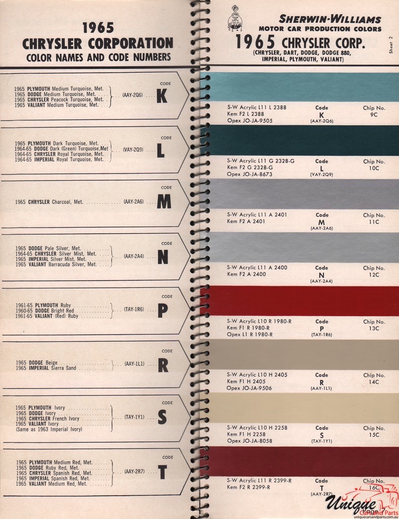 1965 Chrysler Paint Charts Williams 2